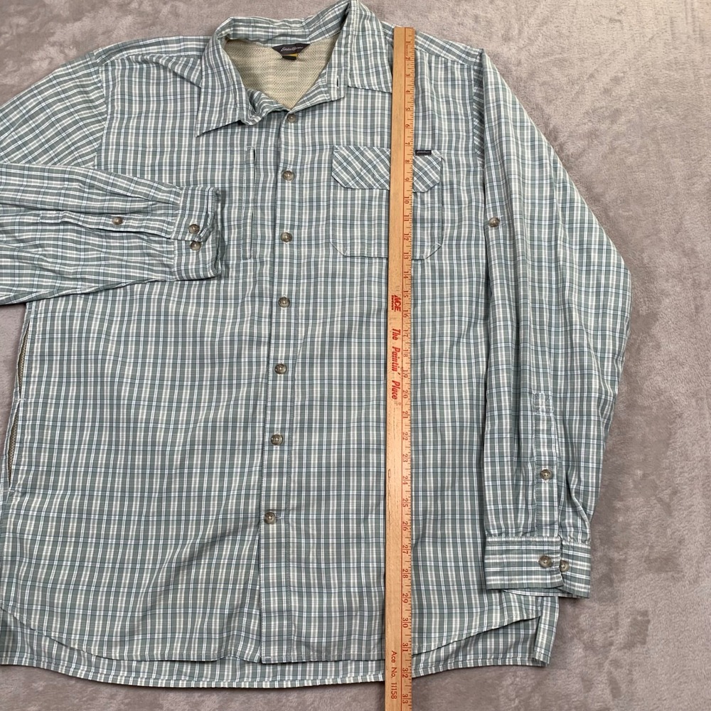 Eddie Bauer Travex Button Up Mens XL Green Plaid Long Sleeve Hiking Shirt - Picture 3 of 7